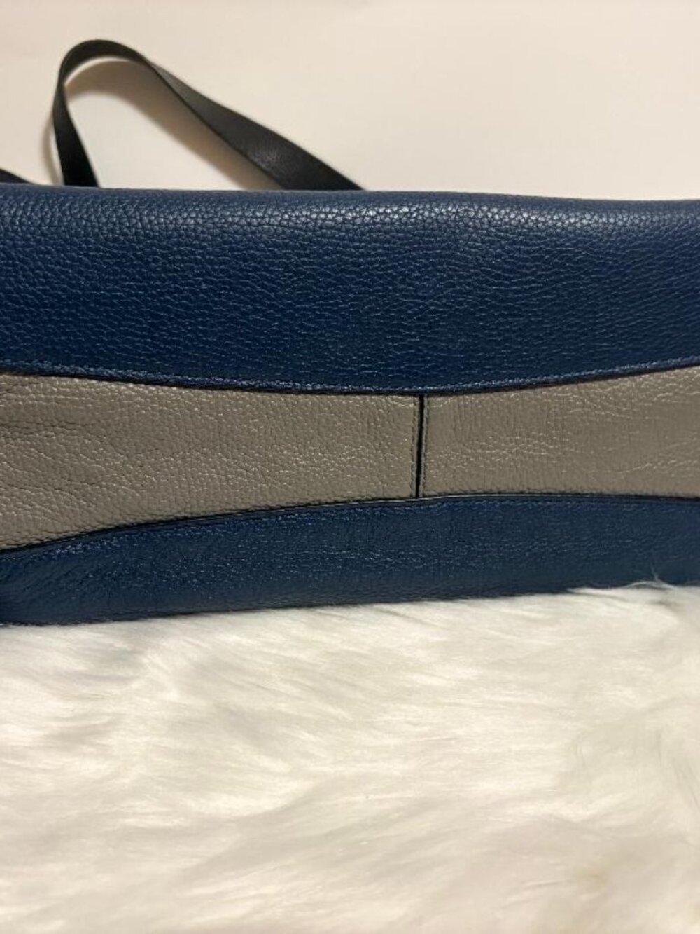 Coach Lori Colorblock Pebbled Leather Shoulder Tote Blue Gray Black NWOT - Picture 3 of 10